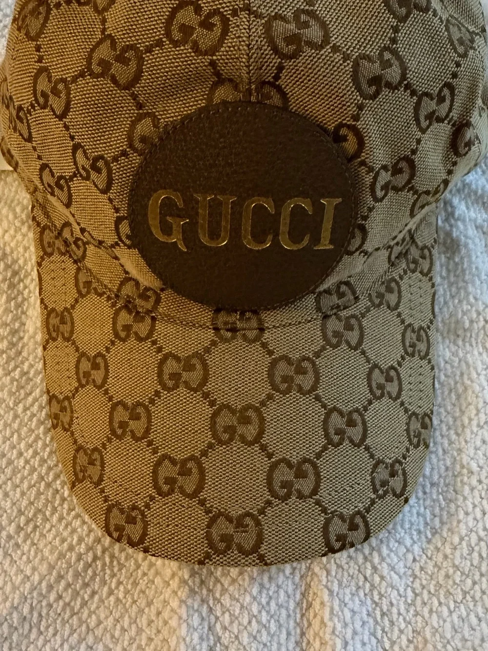 Gucci Tan Brown GG Canvas Baseball Cap with Leather Patch